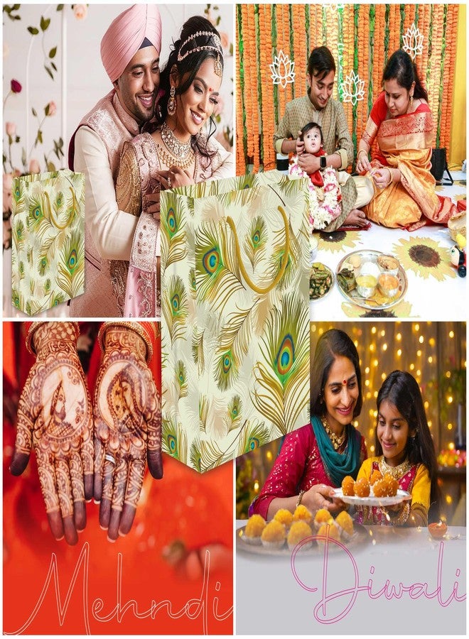 Omnipresent Pack Omnipresent Morpankh Printed Paper Bags - Eco-Friendly 200 GSM Matt Laminated Gift Bags, Pack of 12, Perfect for Diwali, Weddings, Birthdays, Return Gifts & Hampers. - Image 3